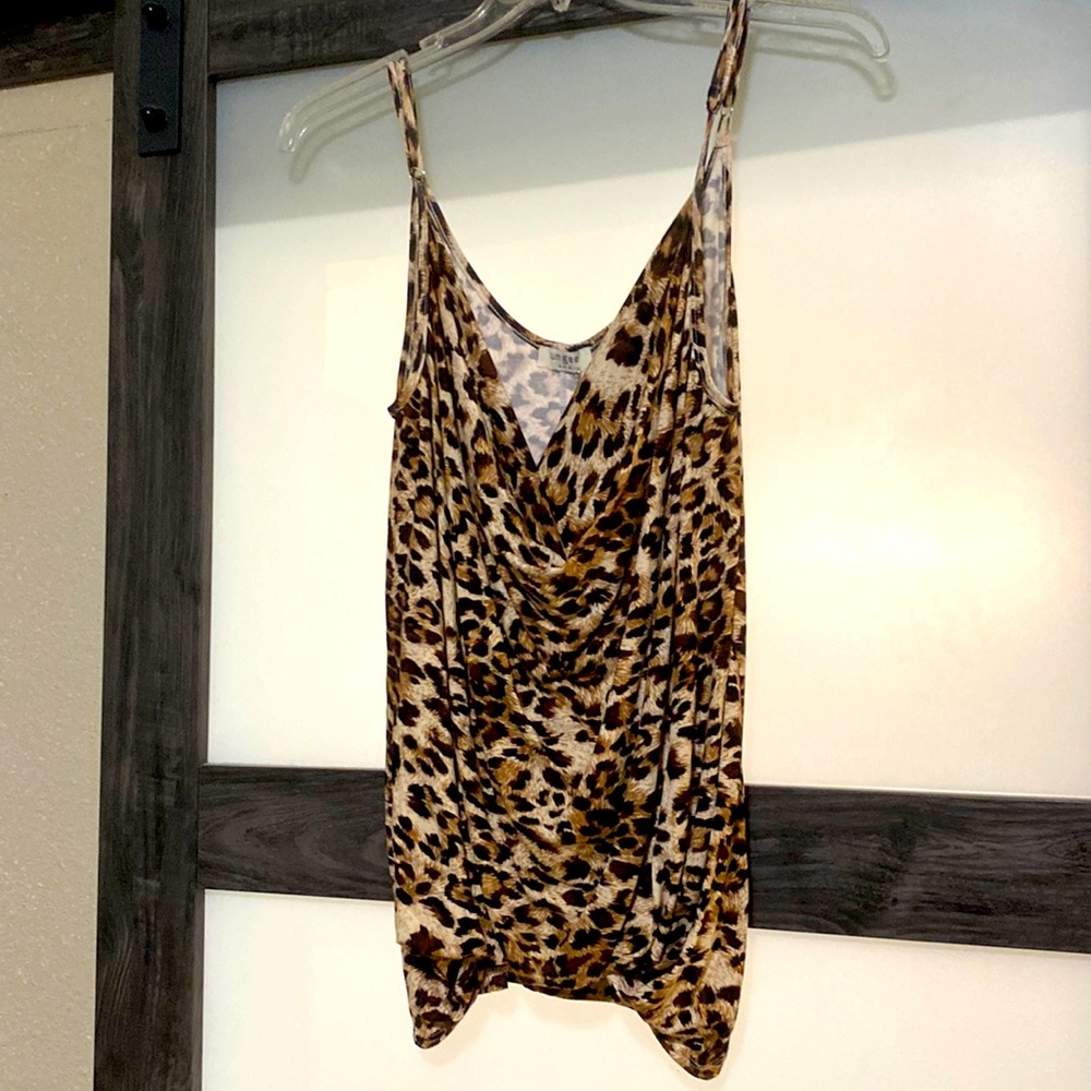 Leopard blouse with drape front